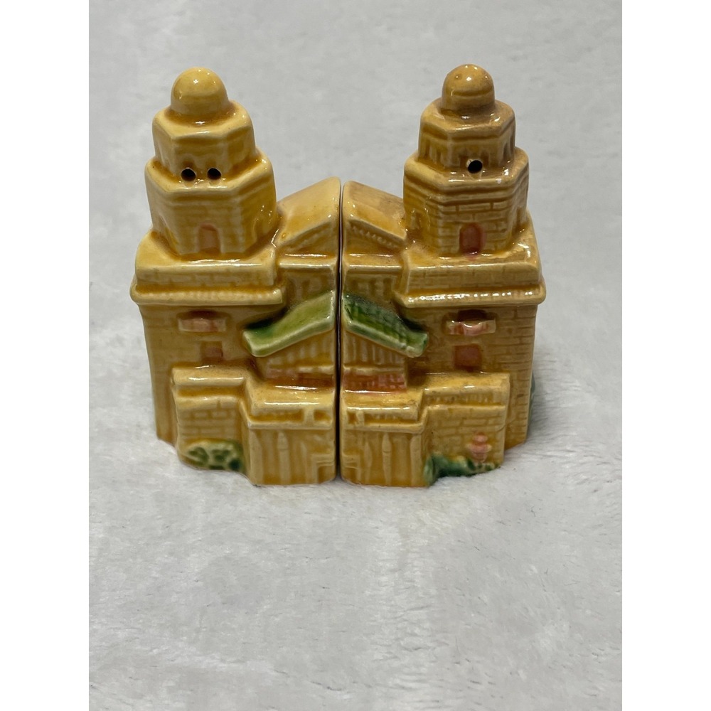Miniature Salt & Pepper Shakers Ceramic Hearst Castle Souvenir VTG Japan